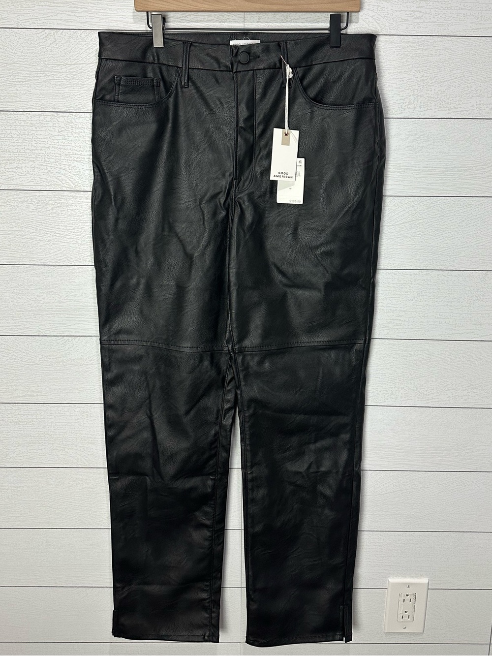NWT Good American Black Vegan Leather Pants 15